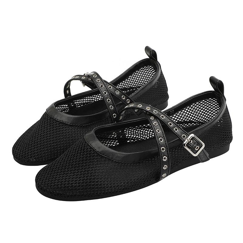 

Large Size Mesh Ballet Flats Women s Mary Jane Shoes 35 чорний