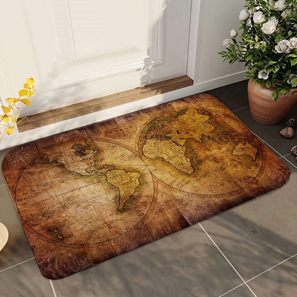 1pc Retro Navigation Map Bathroom Absorbent Mats Anti-Slip Mats Home Decor Supplies Carpets Home Kitchen Floor Mats