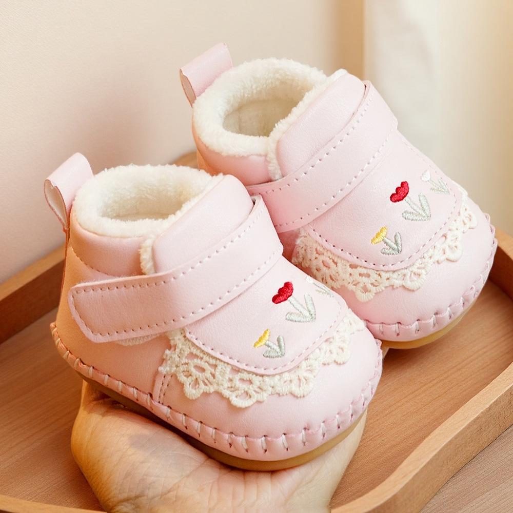 Winter Velvet Baby Girl Soft Sole Shoes for 0-1 Year