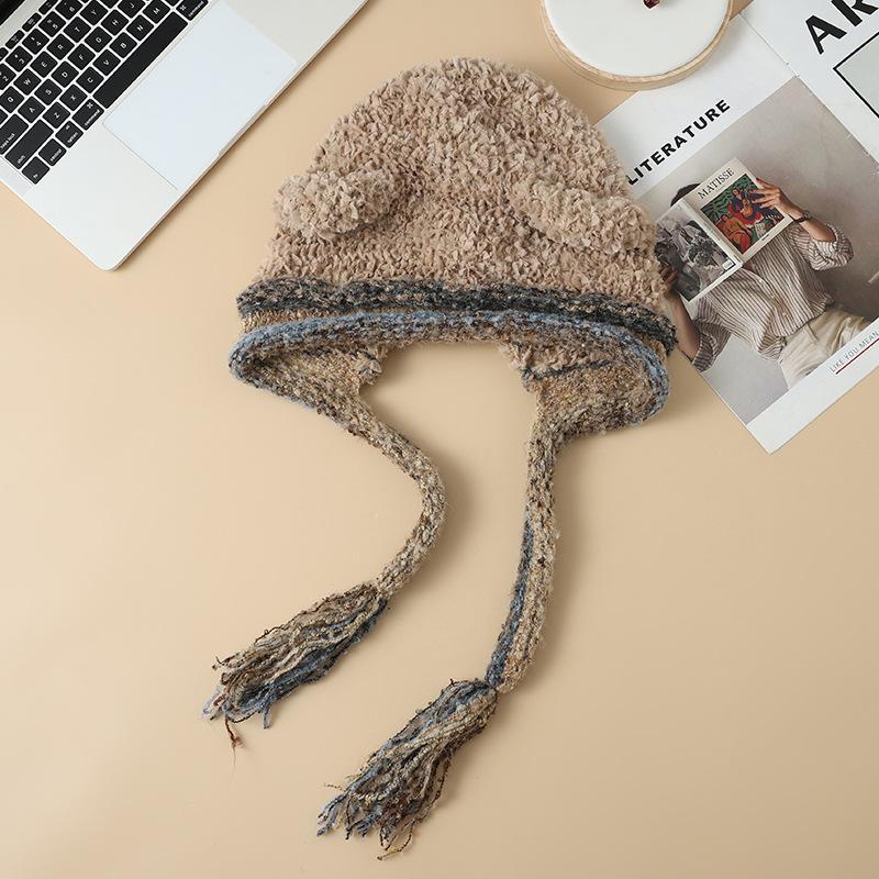 Korean Version of Autumn and Winter Colorful Twist Plush Ear Protection Hat Sweet Cute Cat Ear Warm Hat Outdoor Cold Hat