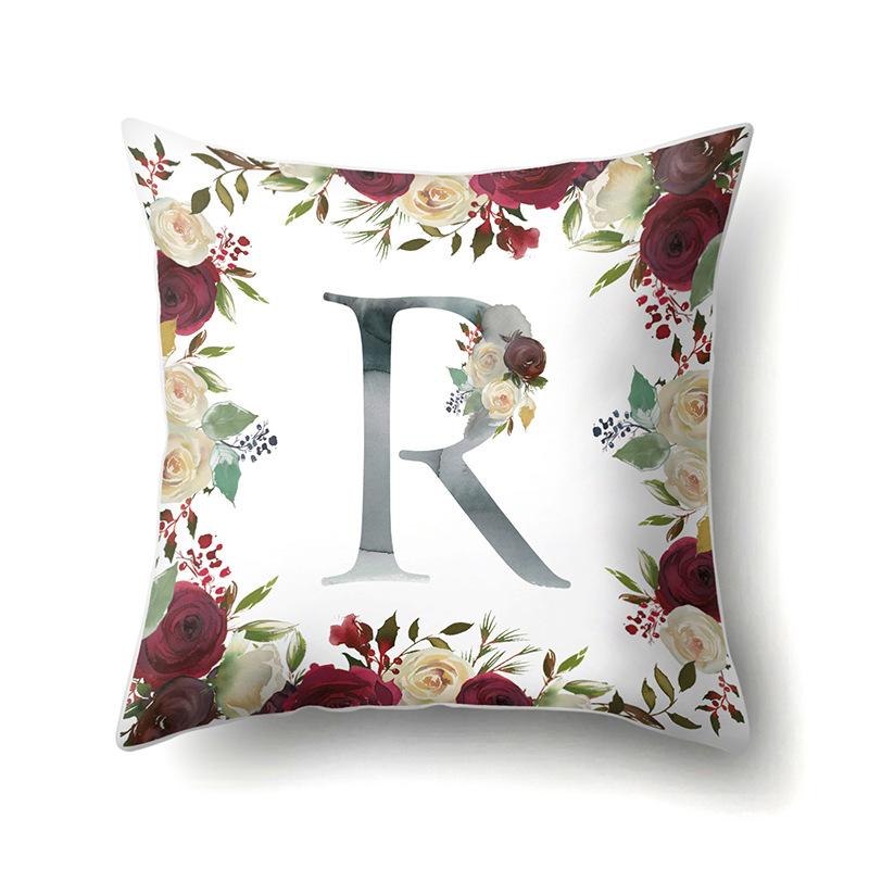Polyester Pillowcase American Retro Flower Plant 26 English Letter Cushion Cover Car Pillowcase