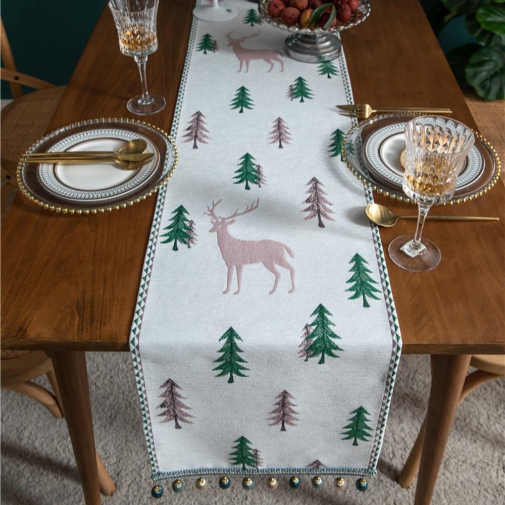 Modern Minimalist Table Runner Christmas Chenille Fringe Polyester Tablecloth Fresh Home Decor