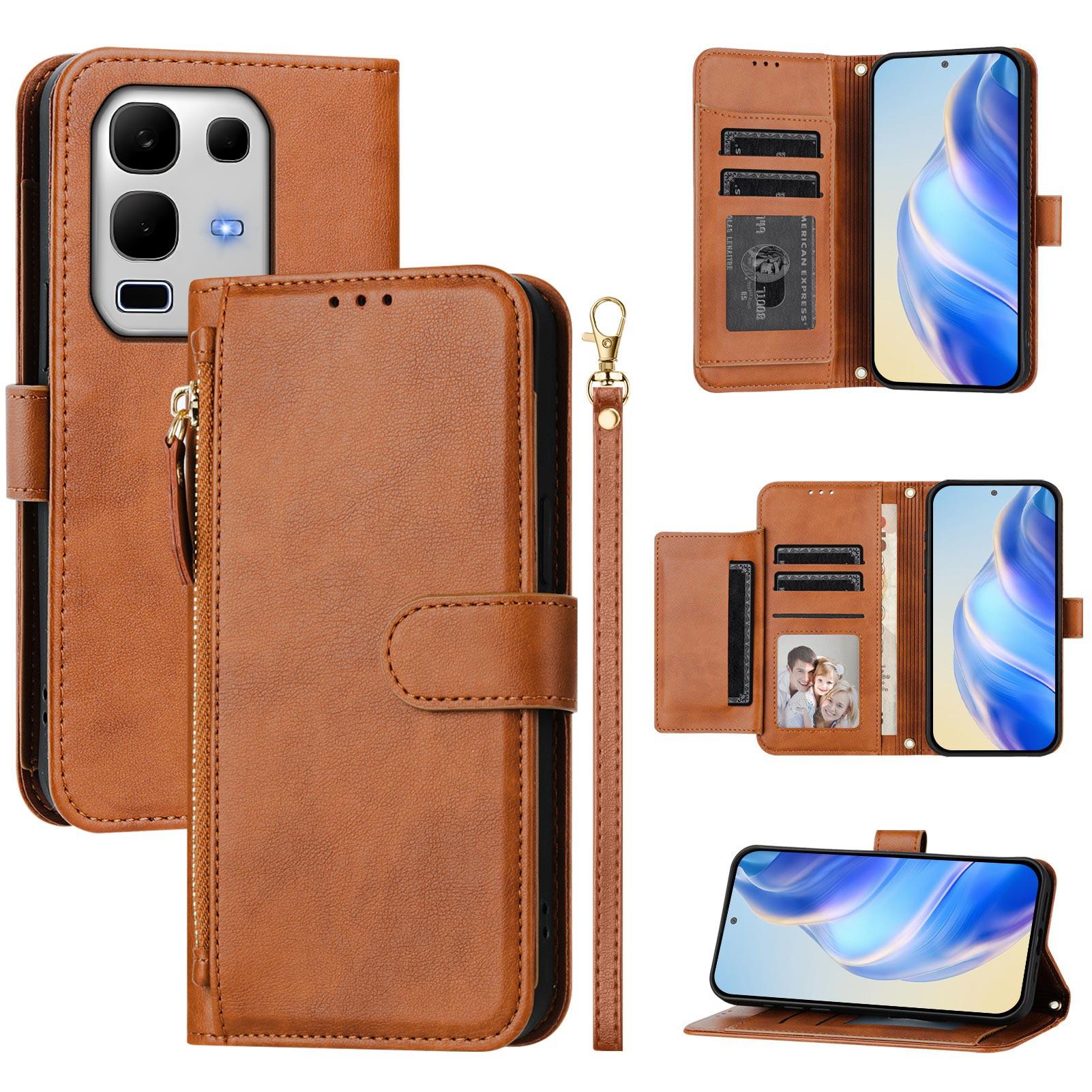 

For Infinix Note 50s 5G Case Zipper Pocket Multiple Card Slots Leather Phone Cover Brown