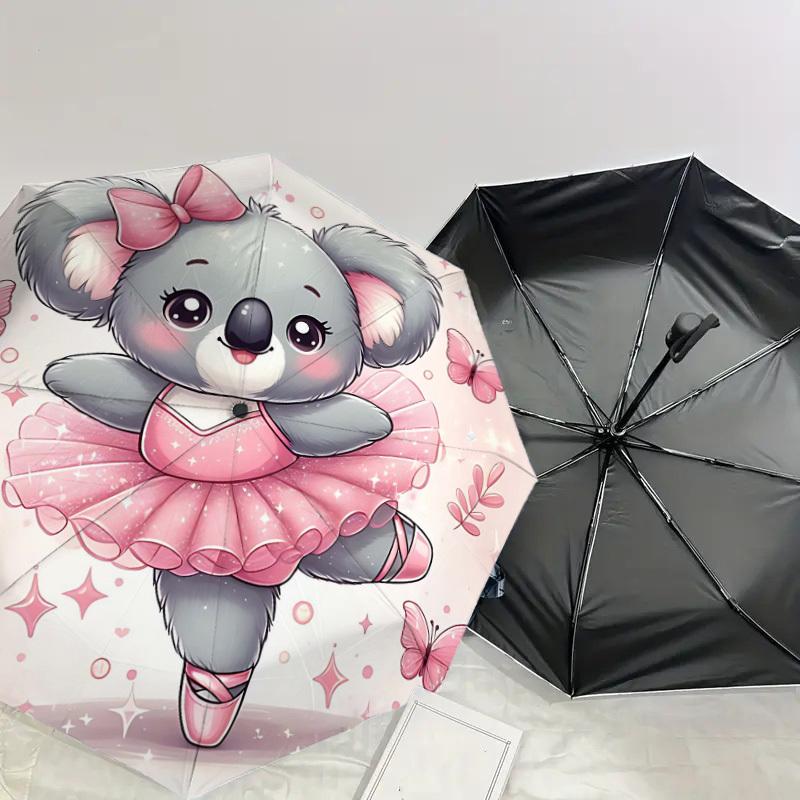 1pc Koala Ballerina Automatic Open/Close Umbrella Compact Folding Umbrella with 8-Rib Shaft for Women/Men, Portable Travel Umbrella,1152S