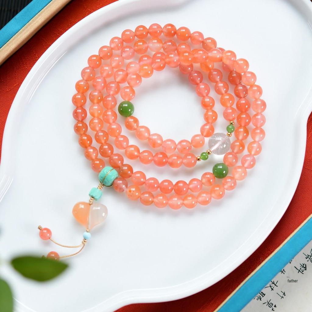 Südrotachat & Jade Kristall Eiskaltes Wasser Mehrfachumdrehung 108 Perlen Armband (Elastische Schnur)