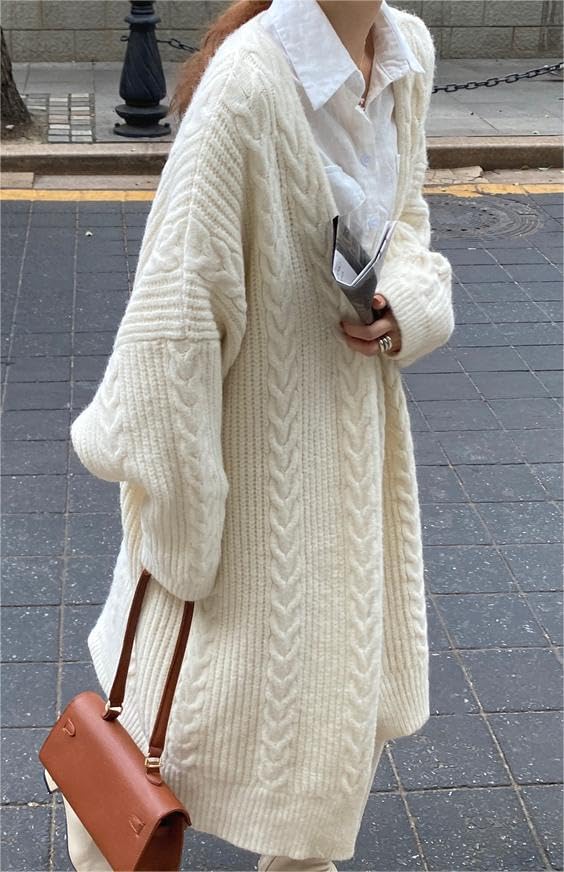 Hanmall Knit Long Open Tunic Size 4XL Women's V-Neck Sweater, Casual, Simple, Length, Front, Design,