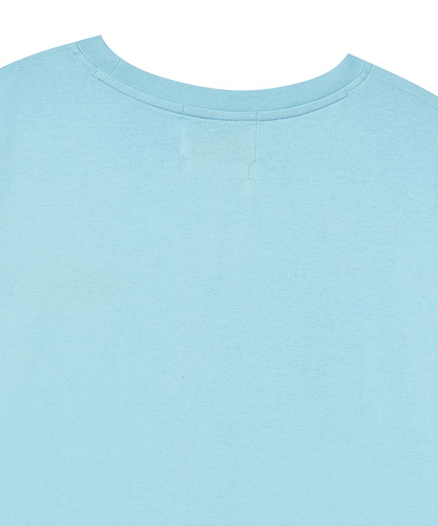 BEYOND CLOSET [Collection Line] Washed Cotton Short Sleeve T-Shirt With Vintage Art Piece Detail Sky Blue