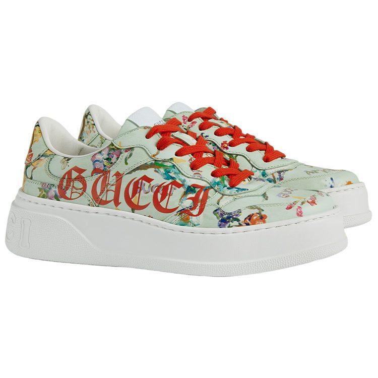 GUCCI Chunky B Soave Amore Cookies Shoes Leather Low top Stylish Skateboarding Shoes Women's Mint Green 710977 AAANZ 3936