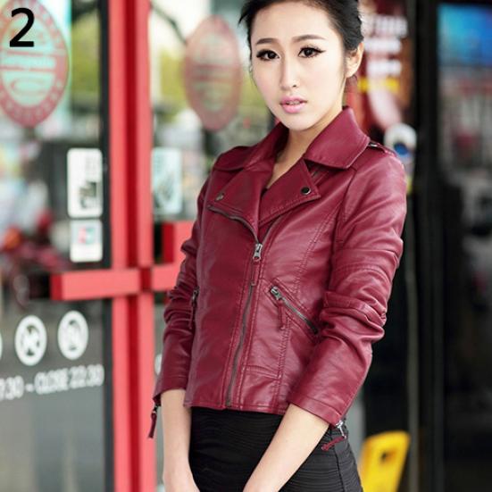 Women Spring Autumn Faux Leather Jacket Short Paragraph Slim Fit Coat Outwear