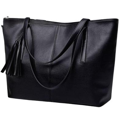 Women's Tote Bag, A4 Size, Large Capacity, PU Leather, Lightweight, Shoulder Strap, Zippered, Simple Design, Black, Perfect for Commuting or School