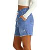 Pantaloncini di Jeans Casual da Donna con Coulisse in Vita Elastico Bordo Sfilacciato Usurato e Tasche per l'Uso Quotidiano