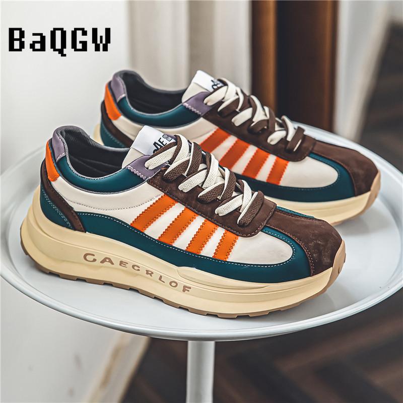 Designer Luxury Chunky Sneakers for Men Fashion Casual Color Block Leather Breathable Height Increased Platform Running Shoes