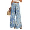 Women Summer Boho Palazzo Pants High Waist Wide Leg Floral Printing Casual Trousers With Pockets