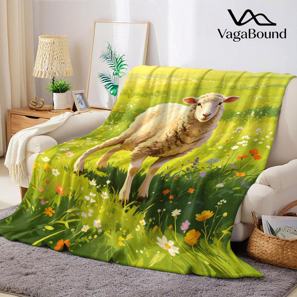 Cute Sheep Lamb Farm Flannel Blanket Warm Soft Halloween Christmas All-Season Couch Decorative Cozy Warm Gift