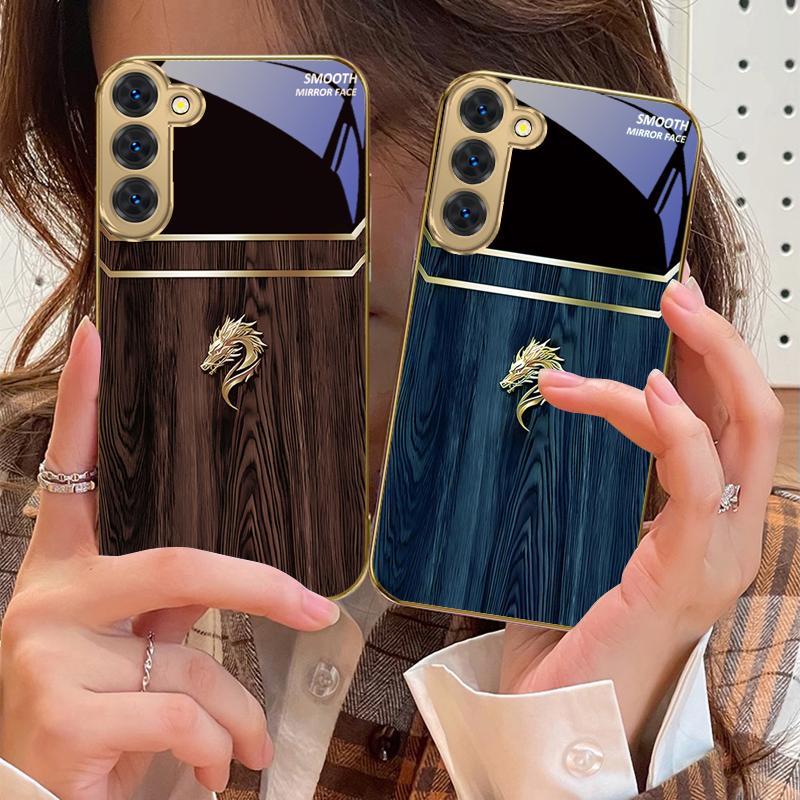 Brilliant Golden Dragon For Samsung Galaxy S20 FE S21 S22 S23 Plus S24 Ultra 25Ultra S21+ S9+ S22Plus Golden Glass Phone Case