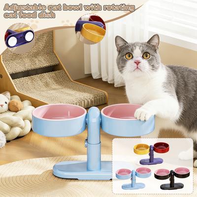 Adjustable Cats Bowl, Rotating Cats Food Bowl, Not Easy To Tip Over, Large-caliber Pet Water Bowl, Elevated Cats Food Bowl For Neck