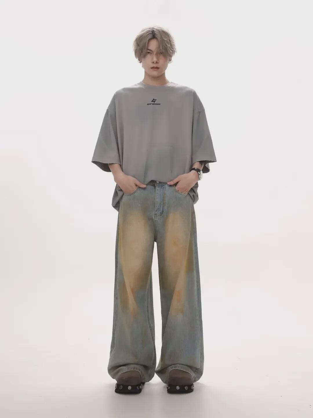 

Мужские джинсы широкого кроя с оранжевым эффектом потертости в стиле ретро - High Street Trend 3XL