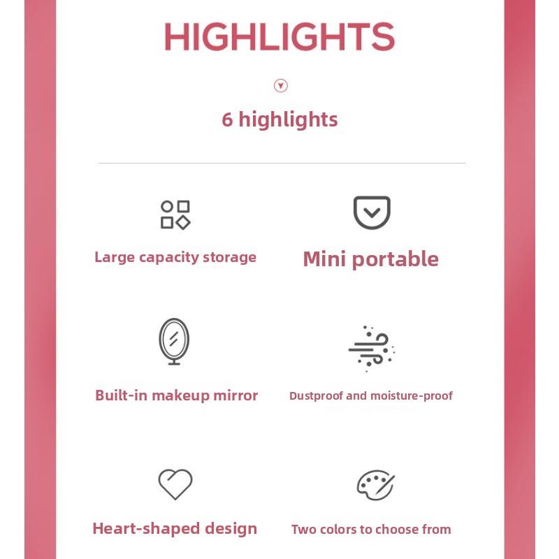 Home Mirror Pink Girly Heart Storage Organizer Jewelry Box Bedroom Large Capacity Storage Box