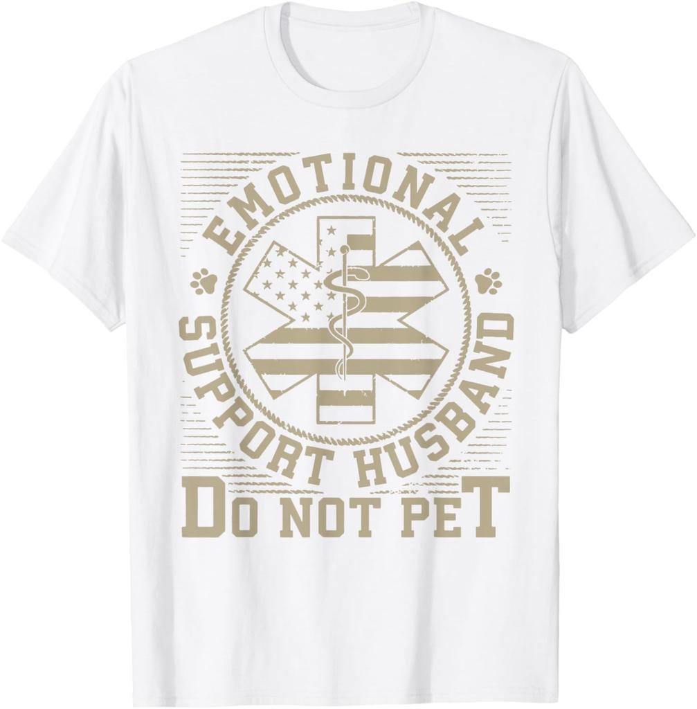 Emotional Support Husband Do Not Pet EMS Star TShirt Casual Mens Graphic Tee
