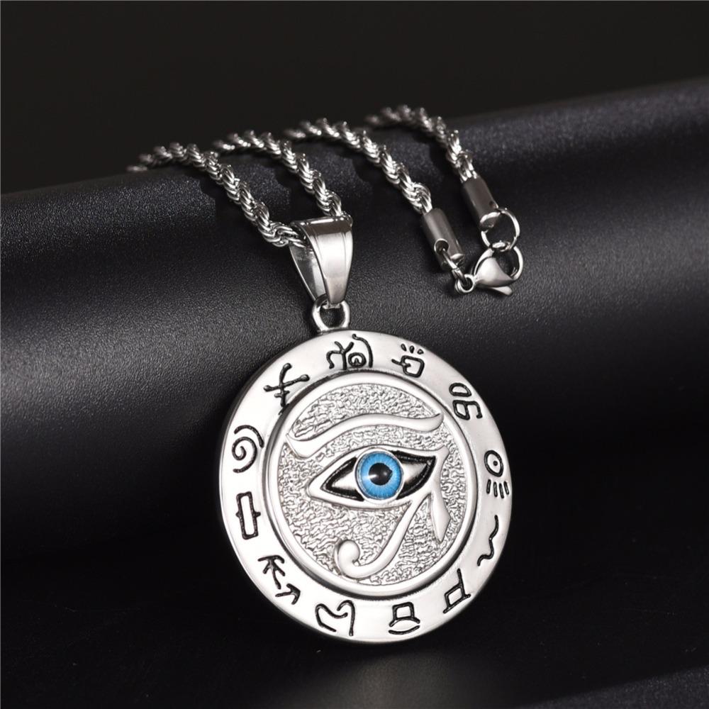 Egyptian The Eye of Horus Pendant Necklace for Women/Men Gold Color Stainless Steel Egypt Charm Round Jewelry Gift