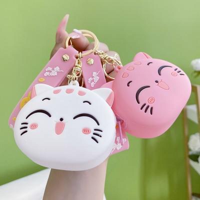 Cartoon-Münzbörse Schlüsselanhänger Kawaii Kopfhörer Tasche Einfache Silikon-Katzen-Münzbörse Mädchen