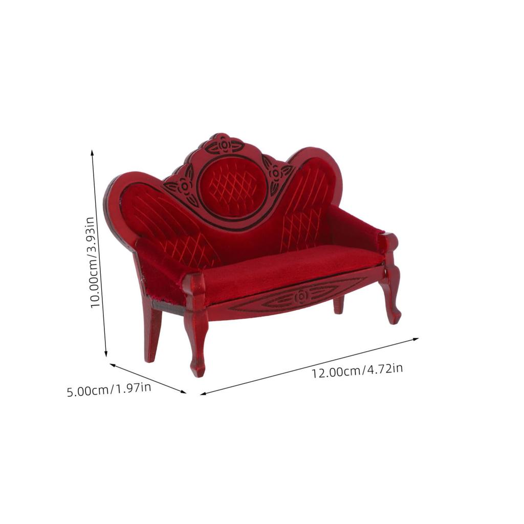 VICASKY Miniature Sofa, Wooden, 1/12 Scale, Miniature Furniture, Miniature Chair, 1/12 Dollhouse Decor, Accessory, Miniature Small Item (Red)