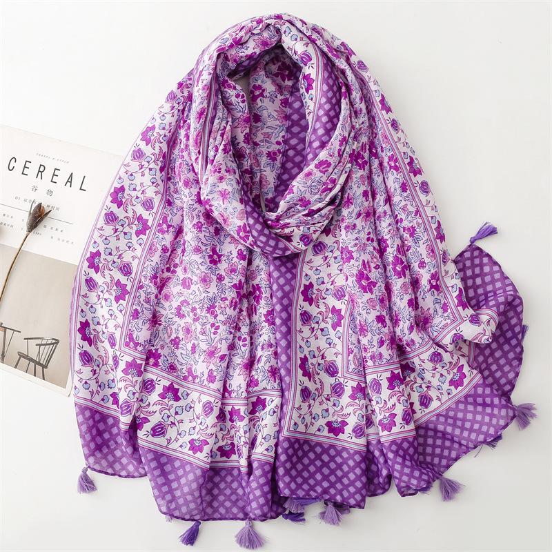 Spring And Summer New Cotton And Hemp Feel Scarf Celebrity Wind Hibiscus Flower Tassel Scarf Warm Shawl 90X180Cm