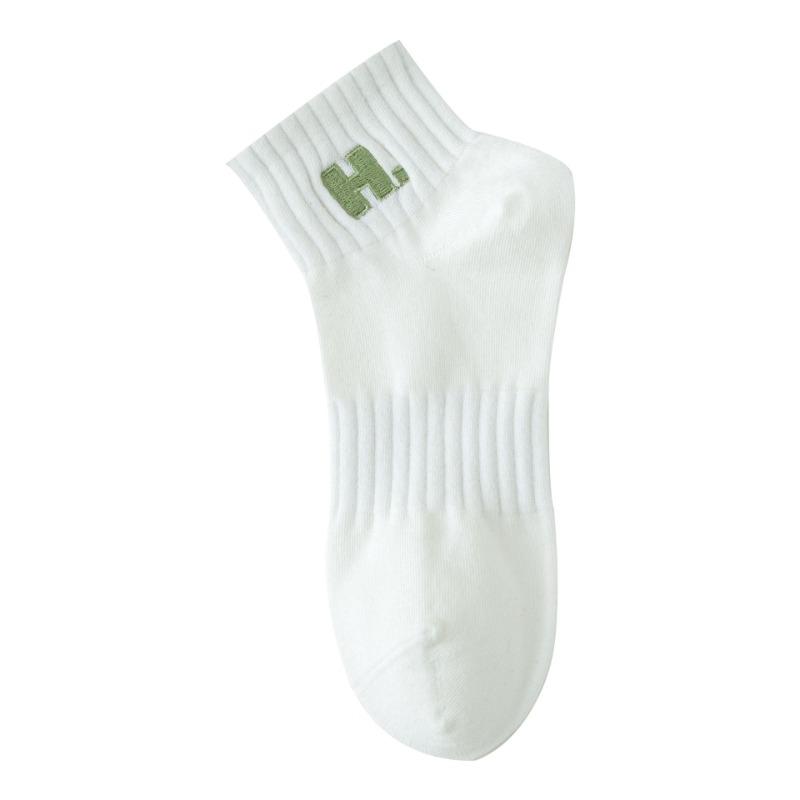 5 Pairs of Women's Spring and Autumn Cotton Short Tube Embroidery Sports Boat Socks