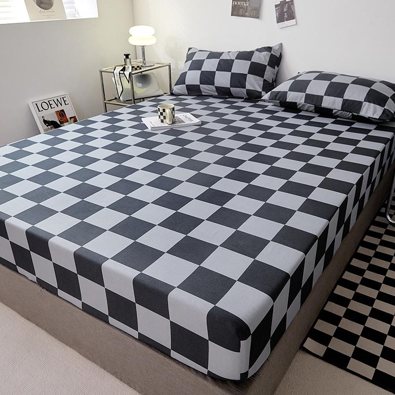 Cotton Fitted Sheet Soild Color with Elastic Band Non Slip Adjustable Mattress Cover Soft Comfortable for Double King Queen Size