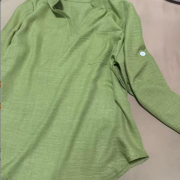 Spring Summer Women's Plus Size Elegant  V-Neck Solid Color Loose Fit Shirt Women's Solid Casual Loose Blouses