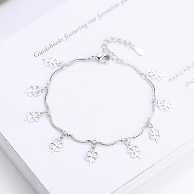 Lucky Leaf Grass Silver Plated Bracelet Women's Japanese and Korean Edition Simple and Personalized Handicraft