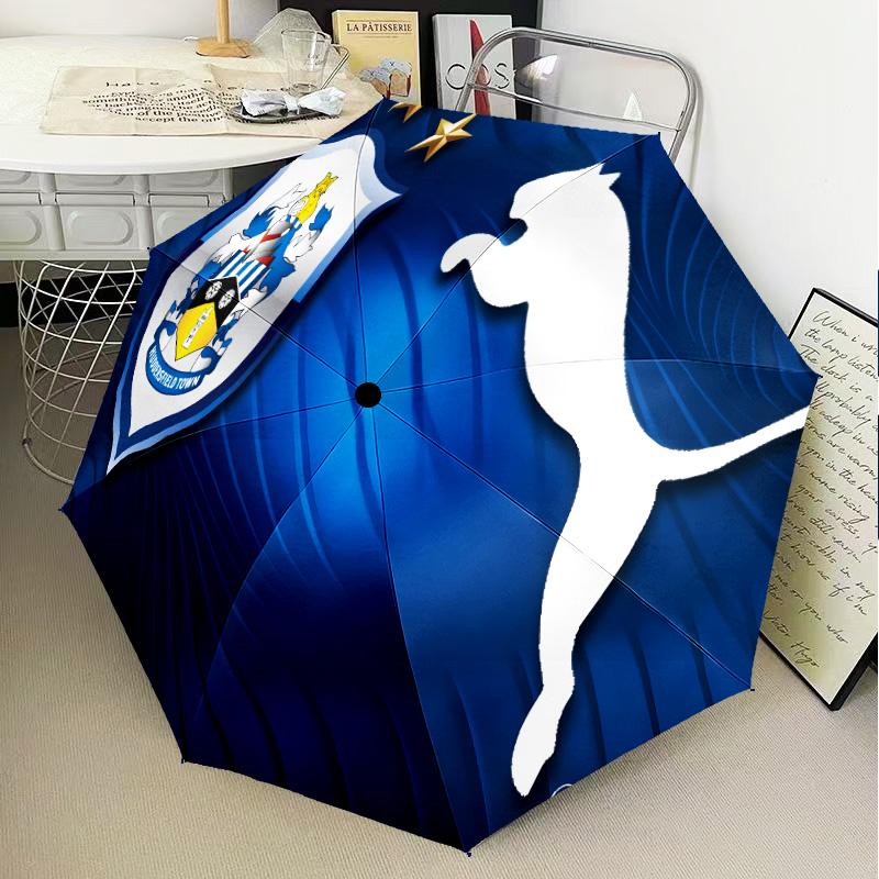 Huddersfield Football Crest Automatic Folding Umbrella - 8-Rib Travel Umbrella with Auto Open/Close & Portable Gifts for Holidays or Birthdays