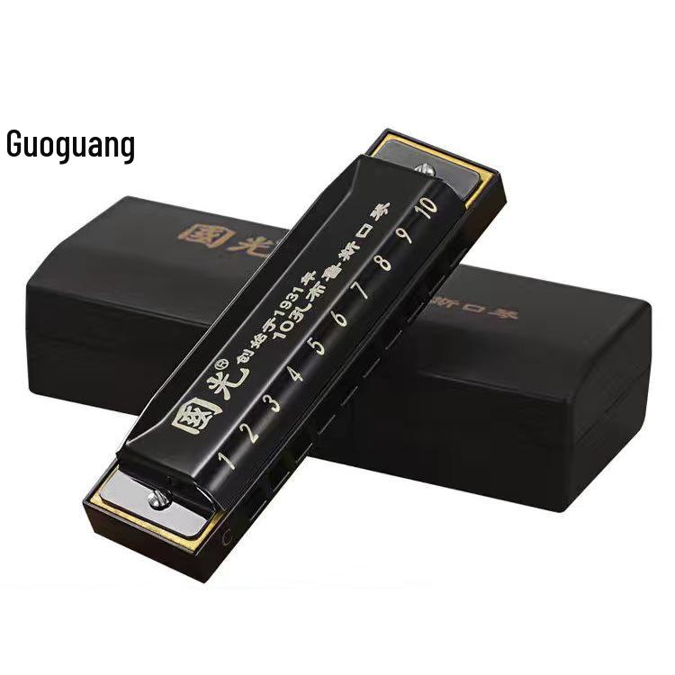 Guoguang 10-Hole C Key Blues Harmonica - Beginner Self-Study for Kids & Adults чёрный