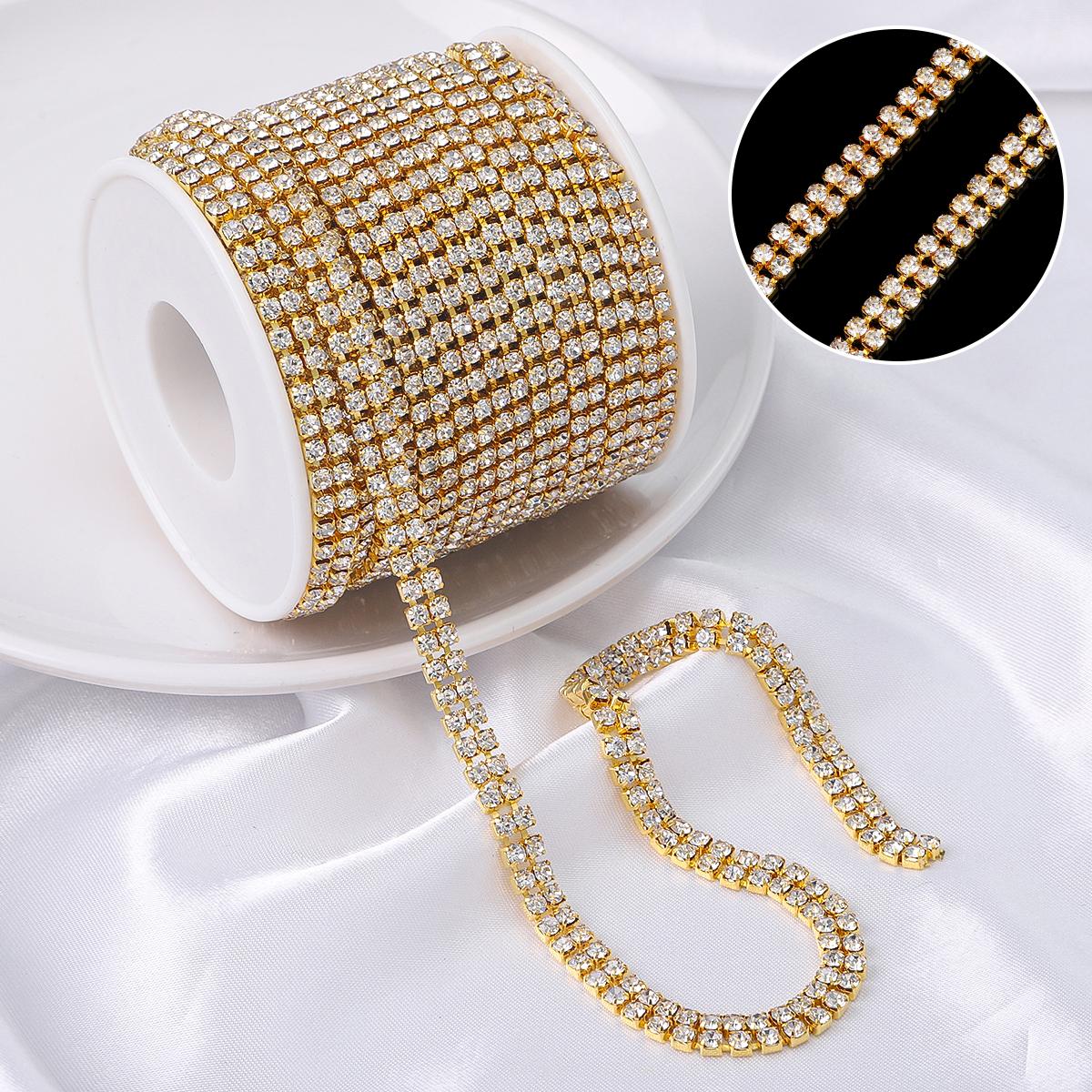 

0,91 метра плотность плоская задняя часть стразы цепочка медная пришивная отделка стразами DIY аксессуары 6mm золотой