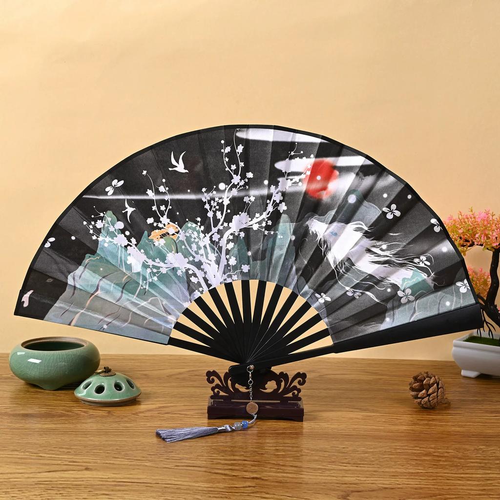 Folding Fan In Ancient Style for Boys, Dragon Design, Student Style, Bold Black Double-Sided Summer Plastic Fan, New Model