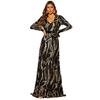 Cross-Border European and American Style Long-Sleeved Elegant V-Neck Sexy Long Sequined Evening Gown Bridesmaid Dress Long Dress