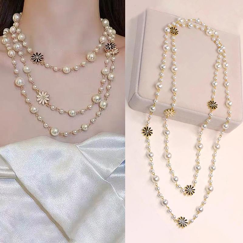 

Двухслойные ювелирные изделия из искусственного жемчуга, длинное ожерелье, женское классическое ожерелье с бусинами и подвески, прекрасный подарок