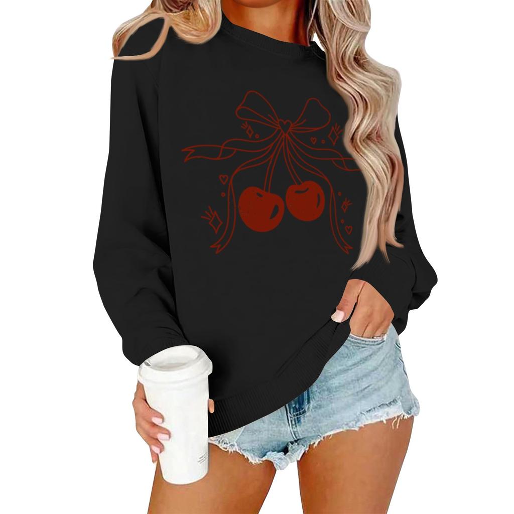 Women's Casual Fashion Print Long Sleeve O-Neck Pullover Top Blouse