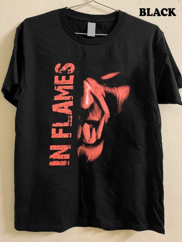 Vtg IN FLAMES metal band unisex black t-shirt S-5XL QT6598 M