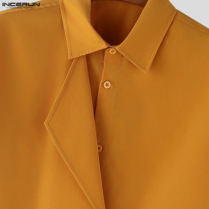 INCERUN Men Summer Lapel Neck Short Sleeve Buttons Casual Shirts Tops