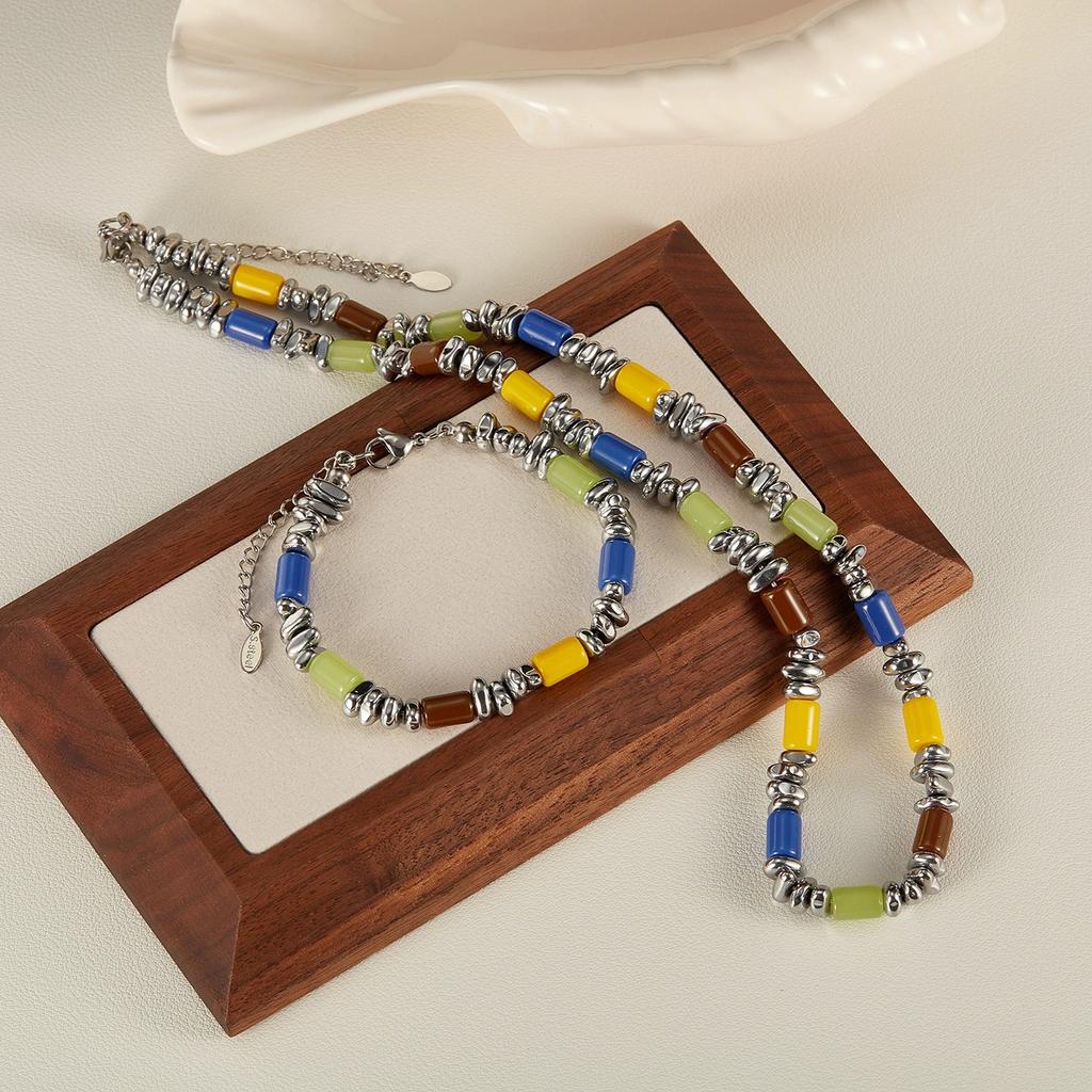 Jewelry Stainless Steel Bracelets Necklaces for Women Trendy Versatile Accessories with Hematite Resin Unique Style