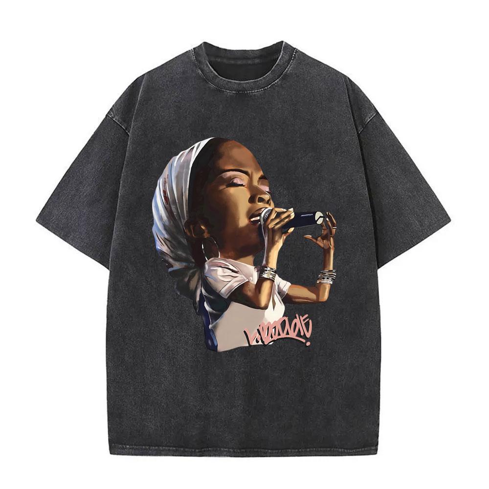 Washed Vintage Lauryn Hill Face Graphic T-shirts Men Women Clothing Hip Hop Fashion Short Sleeve T-shirt Retro Cotton T Shirts