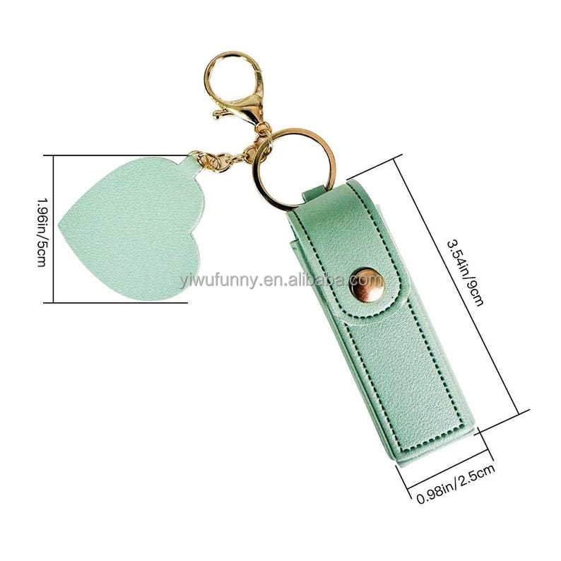 Custom Print Women Mini Portable Lipstick Storage Case Keychain Lipstick Bags With Heart Mirror