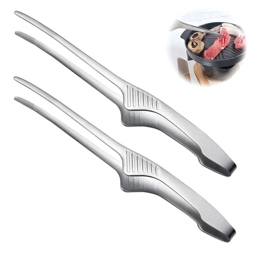 BIUTEFOR Stainless Steel Yakiniku Tongs (Set of 2) for Camping, BBQs, Condiments, and Cooking, Non-Slip Design, Durable and Abrasion Resistant