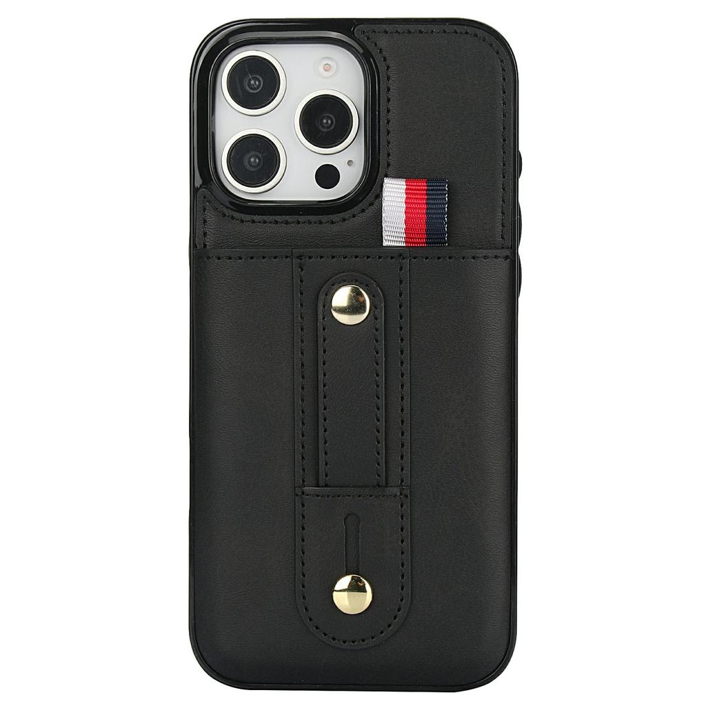 For iPhone 16 Pro Max Case PU Leather+TPU Hidden Card Holder Drop-proof Phone Cover with Kickstand
