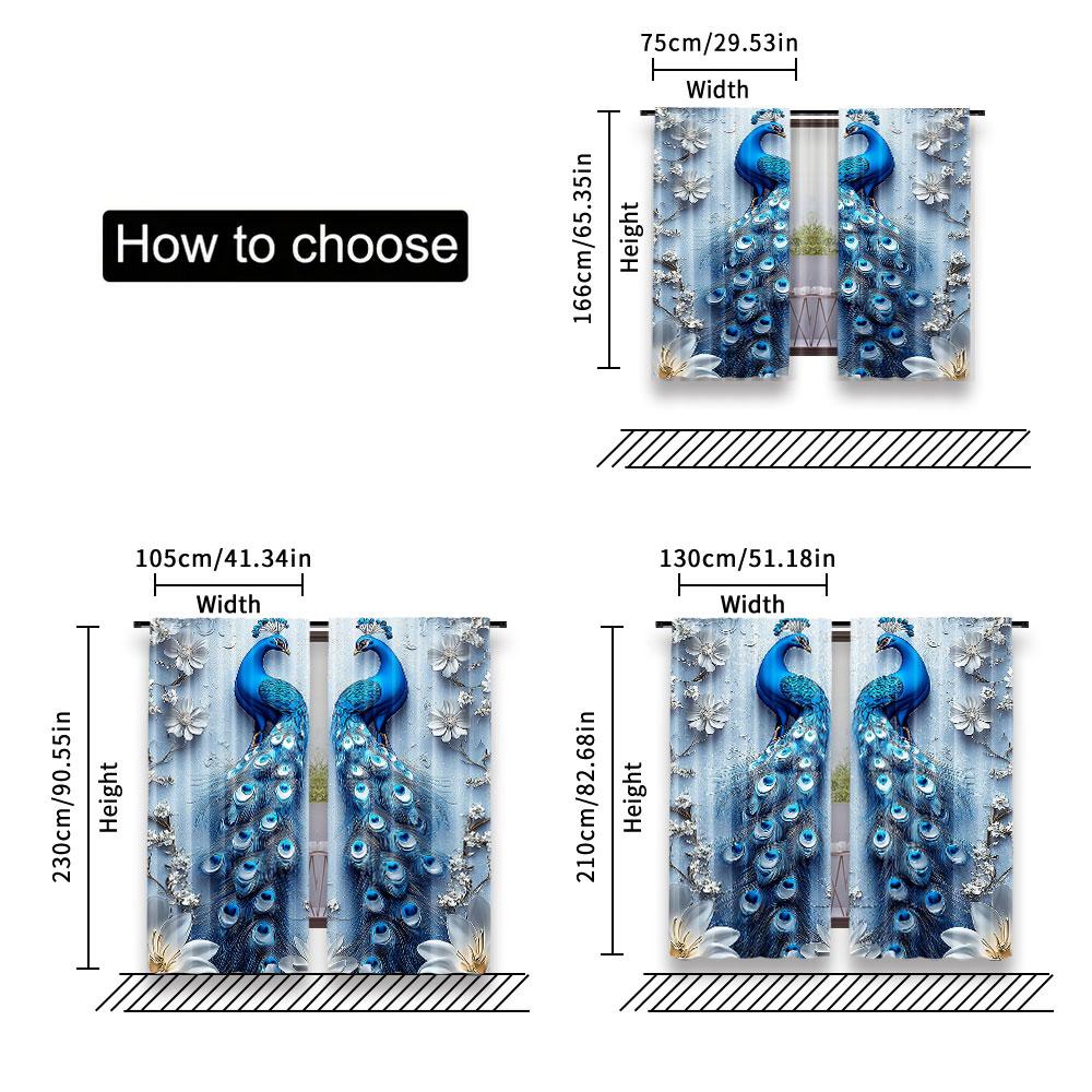 Set Of 2 Elegant Gothic Blue Peacock Curtain Decorative Room Living Bedroom Office Kitchen Bathroom Vibrant Colors For Great Made Polyester