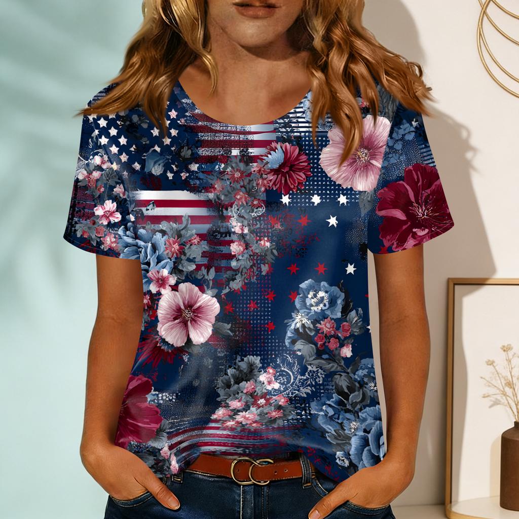 Women's Fashionable Casual Round-neck Printed Short-sleeved T-shirt Top