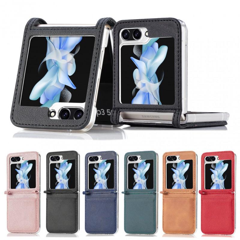 Étui à rabat en cuir à couverture intégrale avec emplacements pour cartes Galaxy Z Flip7 Flip6 Flip5 Flip4 Flip3 Support Magnétique