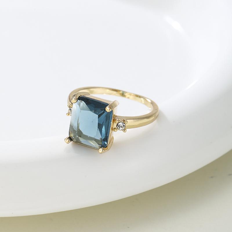 6-10 Size Trendy Blue Color Square Inlaid Zircon Ring, Suitable for Women's Daily Holiday Party Jewelry Gifts