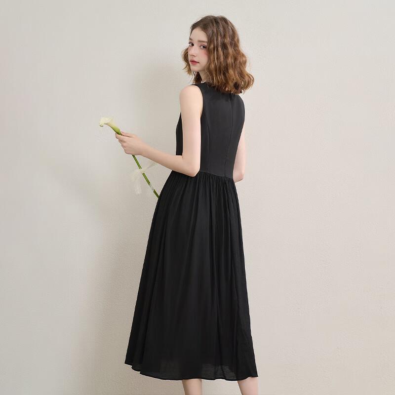 Xiyu Women's Elegant Pearl Collar Sleeveless A-Line Midi Dress